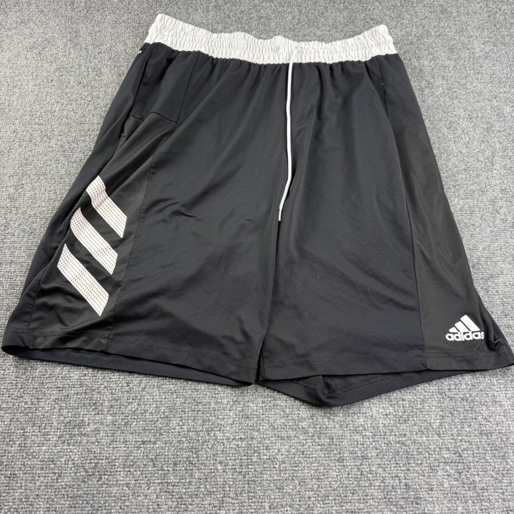 Adidas Basketball Shorts 2XL Black White Striped Athletic Mens